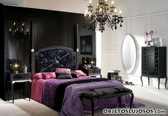 dormitorios en color negro y malva